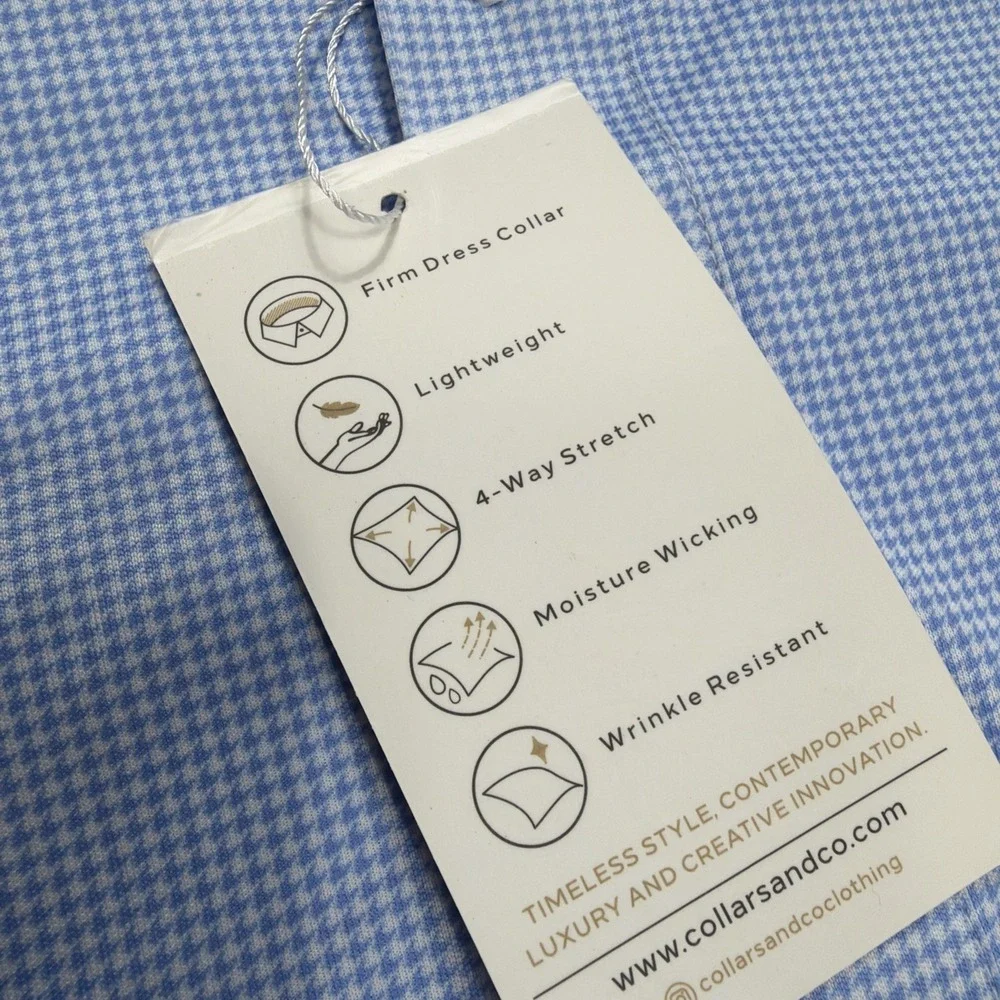 COLLARS & CO. Firm Dress Collar Polo Shirt Mens Large Tall LT Blue White AOP New